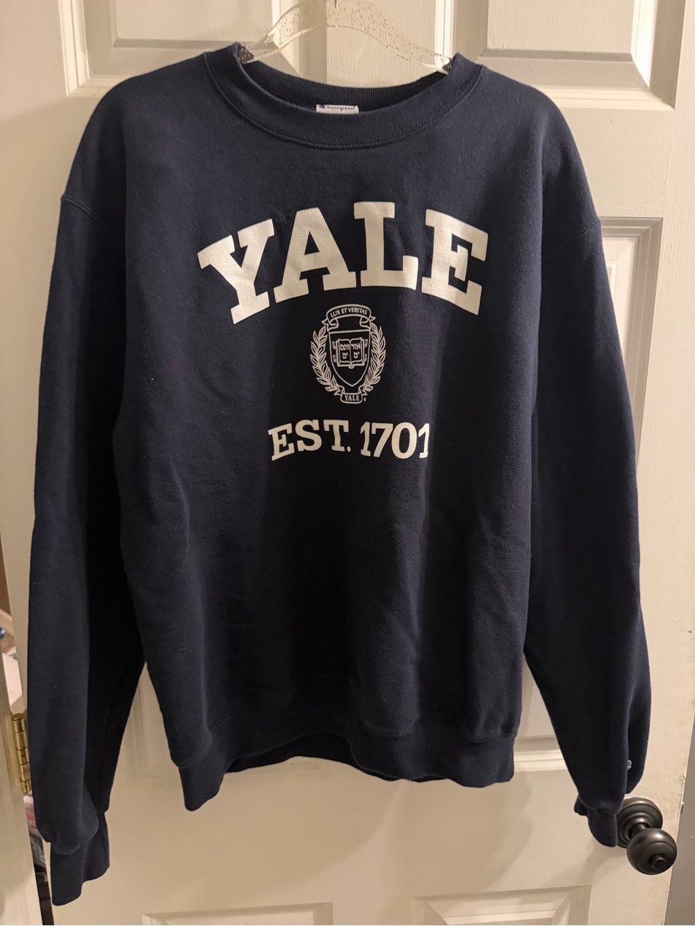 Champion Navy Crewneck Sweatshirt with White Yale Crest